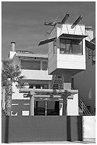 Beach house with lookout tower. Venice, Los Angeles, California, USA ( black and white)