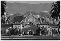 Memorial Church, main Quad, and foothills. Stanford University, California, USA ( black and white)