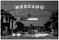 Entrance of the Mercado Shopping Mall at night. Santa Clara,  California, USA ( black and white)