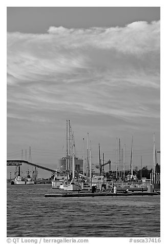 Port of Redwood and clouds at sunset. Redwood City,  California, USA (black and white)