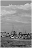Port of Redwood and clouds at sunset. Redwood City,  California, USA ( black and white)
