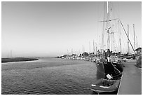 Yachts and Bair Island wetlands, sunset. Redwood City,  California, USA ( black and white)
