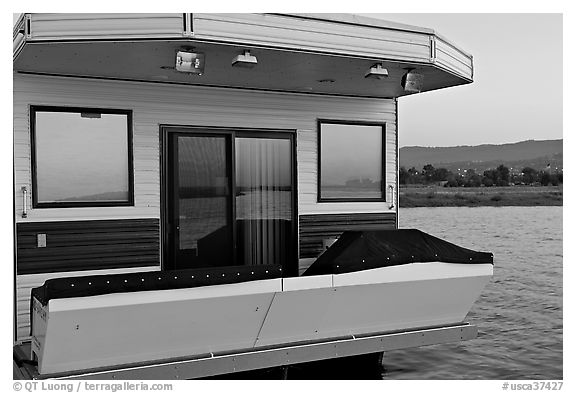 Houseboat. Redwood City,  California, USA (black and white)