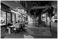 Burlingame Avenue at night. Burlingame,  California, USA ( black and white)