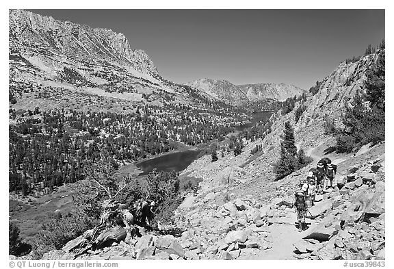 Valley and Long Lake, John Muir Wilderness. California, USA (black and white)