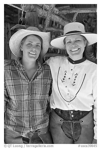Horsewomen, Parchers Camp. California, USA (black and white)