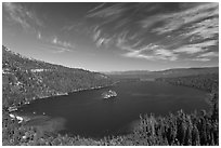 Wide view of Emerald Bay and Lake Tahoe, California. USA (black and white)