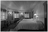 Bedroom, Vikingsholm castle, South Lake Tahoe, California. USA (black and white)