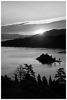 Sunrise over Emerald Bay and Fannette Island, California. USA (black and white)