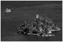 Paddle tour boat approaching Fannette Island, Emerald Bay, California. USA (black and white)