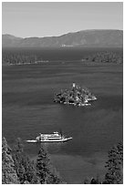 Paddle boat, Emerald Bay, Fannette Island, and Lake Tahoe, California. USA (black and white)