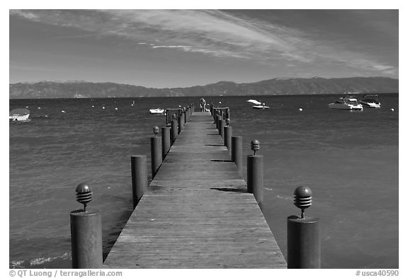 Wooden dock, West shore, Lake Tahoe, California. USA (black and white)