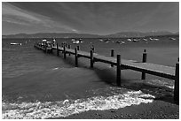 Dock on a windy day, West shore, Lake Tahoe, California. USA (black and white)