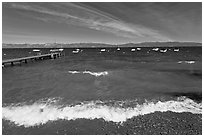 Surf break and dock, West shore, Lake Tahoe, California. USA ( black and white)
