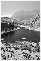 Early spring snow on Ellery Lake, sunrise. California, USA (black and white)
