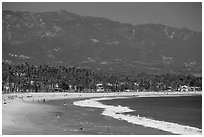 East Beach and mountains. Santa Barbara, California, USA ( black and white)