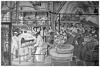 Factory workers depicted in mural fresco inside Coit Tower. San Francisco, California, USA ( black and white)