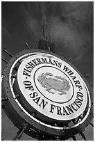 Fishermans Wharf sign against sky. San Francisco, California, USA ( black and white)