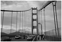 Sidewalk and traffic from the Golden Gate Bridge. San Francisco, California, USA ( black and white)