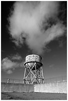 Water tower and cloud, Alcatraz. San Francisco, California, USA (black and white)