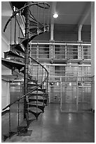 Spiral staircase inside Alcatraz prison. San Francisco, California, USA (black and white)