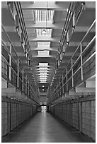 Cellhouse interior, Alcatraz Penitentiary. San Francisco, California, USA ( black and white)