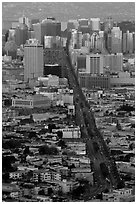 Market Avenue and downtown viewed from above at sunset. San Francisco, California, USA ( black and white)