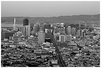 San Francisco skyline view from above at dusk. San Francisco, California, USA ( black and white)