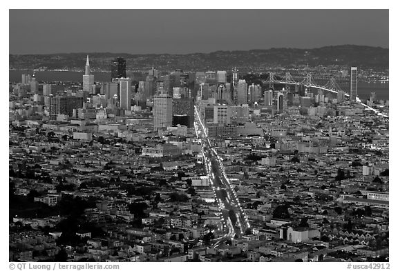 Night San Francisco cityscape. San Francisco, California, USA (black and white)