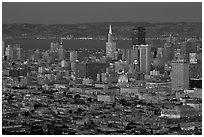 San Francisco downtown buildings at night. San Francisco, California, USA ( black and white)