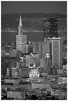 City Hall and Transamerica Pyramid at night. San Francisco, California, USA ( black and white)