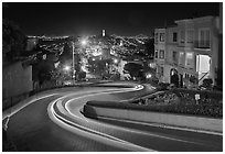 Crooked section of Lombard Street at night. San Francisco, California, USA ( black and white)