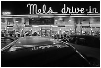 Mels drive-in restaurant at night. San Francisco, California, USA (black and white)