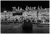 Mels drive-in dinner at night. San Francisco, California, USA (black and white)