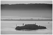 Sunrise, Alcatraz Island and Treasure Island. San Francisco, California, USA ( black and white)