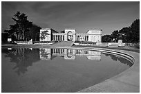 Basin reflecting California Palace of the Legion of Honor, Lincoln Park. San Francisco, California, USA ( black and white)
