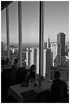 Rooftoop restaurant dining with a view. San Francisco, California, USA (black and white)
