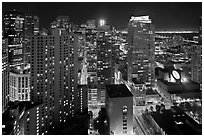 High-rise buildings and SF MOMA at night from above. San Francisco, California, USA ( black and white)