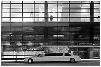 Limousine and glass building. San Francisco, California, USA ( black and white)
