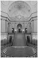 Rotunda of beaux-arts style City Hall. San Francisco, California, USA ( black and white)