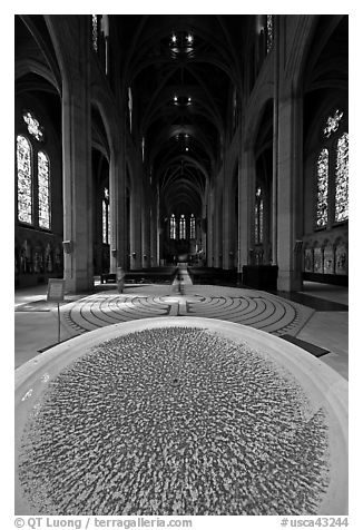 Stoup and Grace Cathedral nave. San Francisco, California, USA