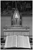Bible and crucifix, Grace Cathedral. San Francisco, California, USA ( black and white)
