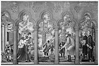 Fresco depicting the fire destroying the old Grace Cathedral, Grace Cathedral. San Francisco, California, USA ( black and white)