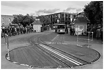 Turn table at cable car terminus. San Francisco, California, USA ( black and white)
