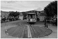 Turntable and cable car. San Francisco, California, USA ( black and white)