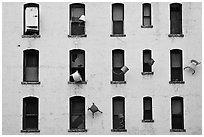 Facade with chairs installed as art. San Francisco, California, USA ( black and white)