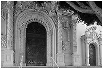Facade detail with doors, Mission Dolores Basilica. San Francisco, California, USA ( black and white)