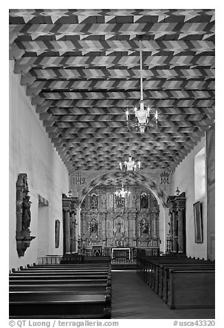 Interior of the Mission Dolores Chapel. San Francisco, California, USA (black and white)