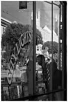 City Light Bookstore glass with church reflections, North Beach. San Francisco, California, USA ( black and white)