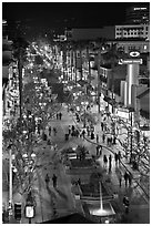 Third Street Promenade from above, night. Santa Monica, Los Angeles, California, USA ( black and white)